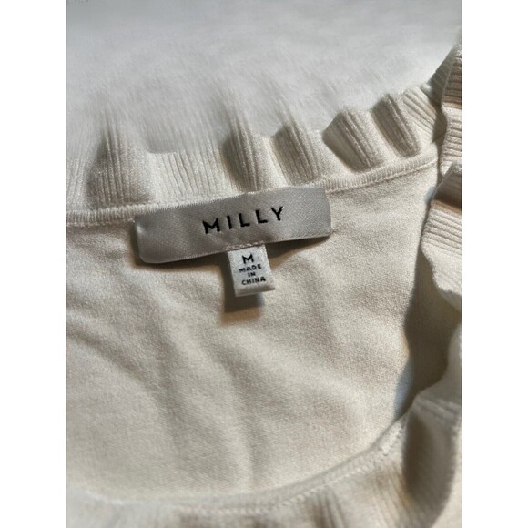 Milly White Sweater Top Knit Cold Shoulder Long Sleeve Ruffled Collar Feminine M - Picture 12 of 16